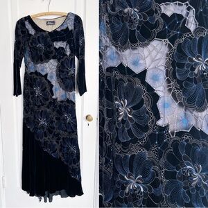 Lourdes Chavez • couture embroidered silk velvet gown floral black blue formal